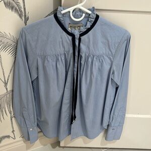 SEA New York cotton blouse with navy grosgrain tie